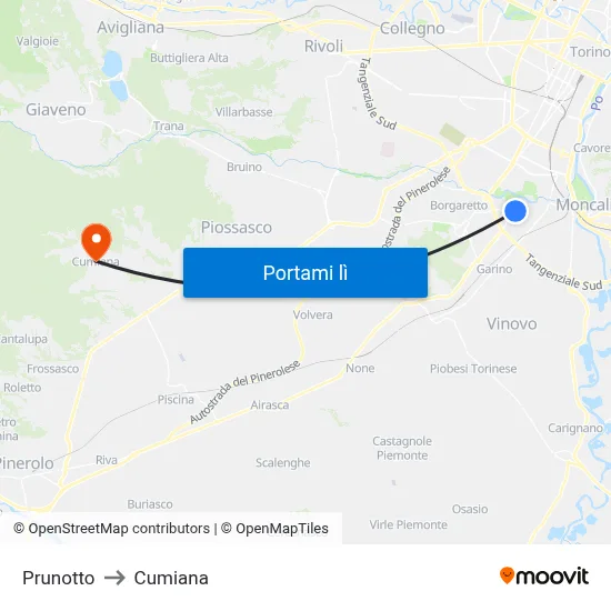 Prunotto to Cumiana map