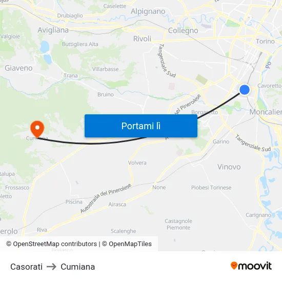 Casorati to Cumiana map