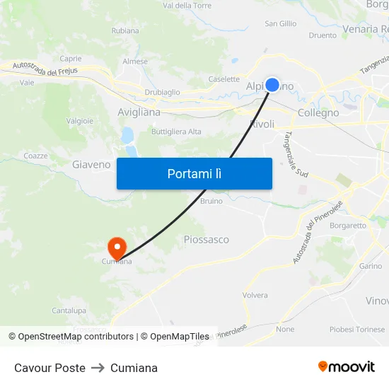 Cavour Poste to Cumiana map