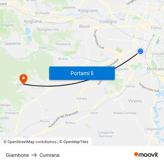 Giambone to Cumiana map