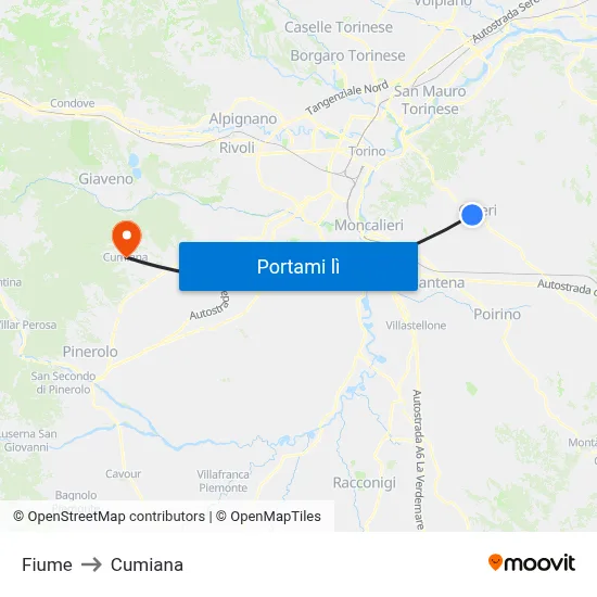 Fiume to Cumiana map