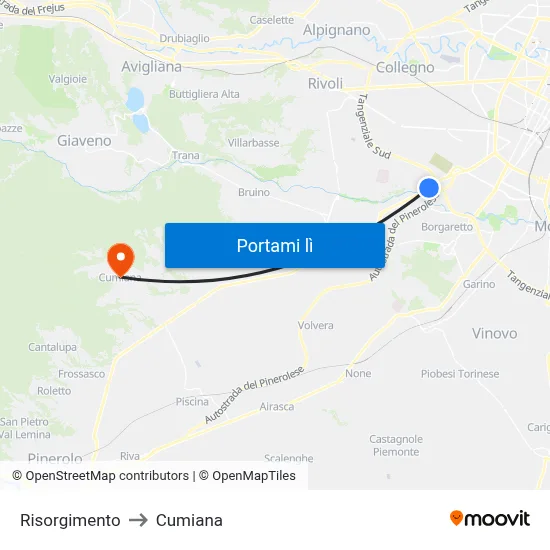 Risorgimento to Cumiana map