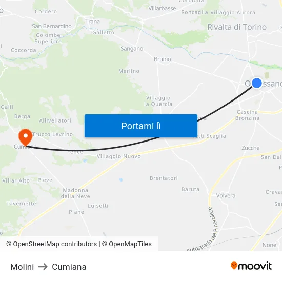 Molini to Cumiana map