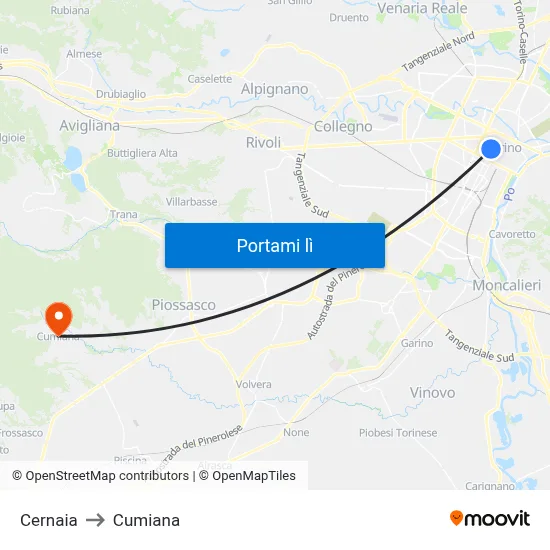 Cernaia to Cumiana map