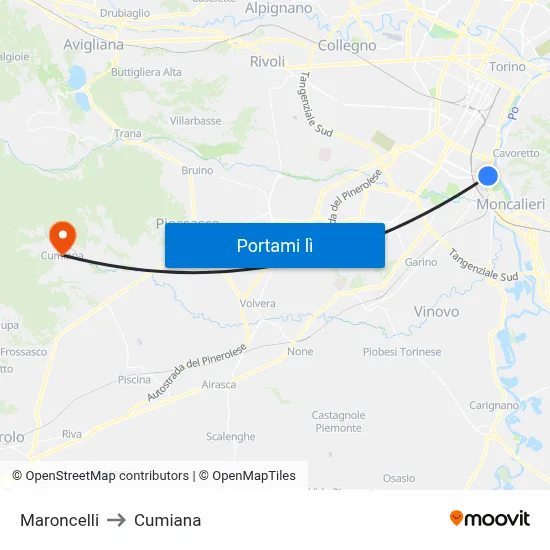 Maroncelli to Cumiana map