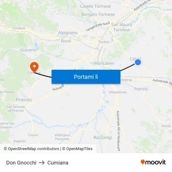 Don Gnocchi to Cumiana map