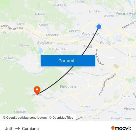 Jotti to Cumiana map