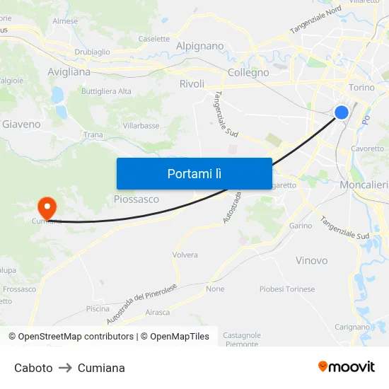 Caboto to Cumiana map