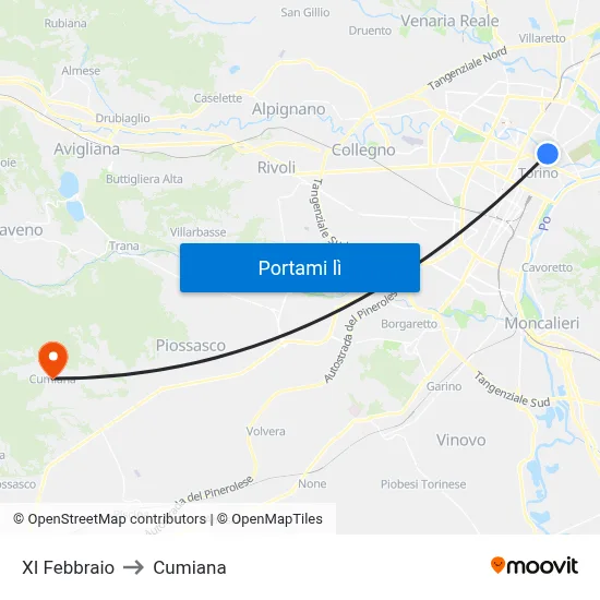 XI Febbraio to Cumiana map