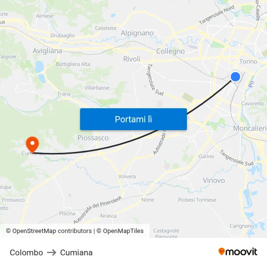 Colombo to Cumiana map