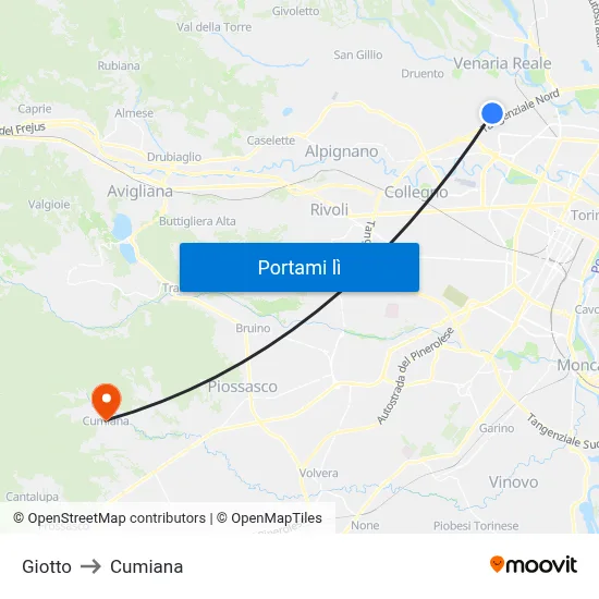 Giotto to Cumiana map