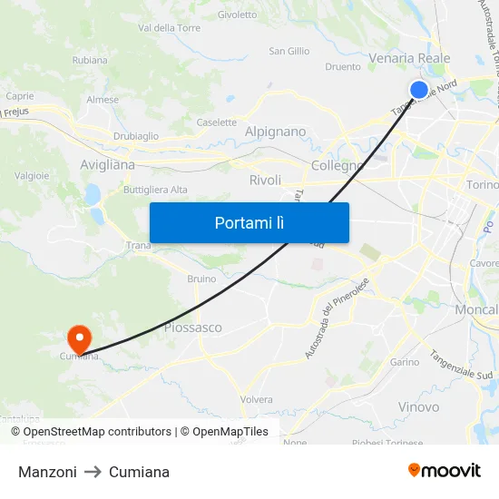 Manzoni to Cumiana map