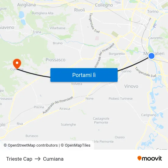 Trieste Cap to Cumiana map