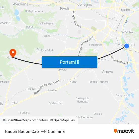 Baden Baden Cap to Cumiana map