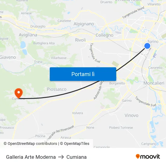 Galleria Arte Moderna to Cumiana map