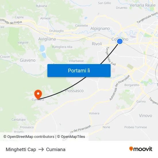 Minghetti Cap to Cumiana map