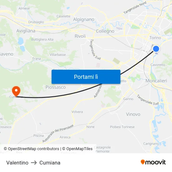 Valentino to Cumiana map