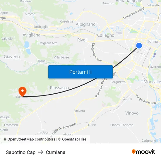 Sabotino Cap to Cumiana map
