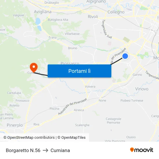 Borgaretto N.56 to Cumiana map