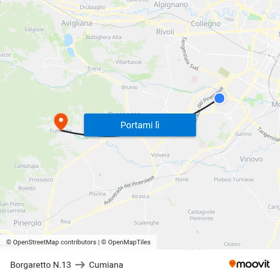 Borgaretto N.13 to Cumiana map