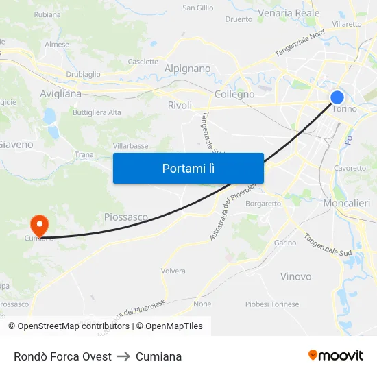 Rondò Forca Ovest to Cumiana map
