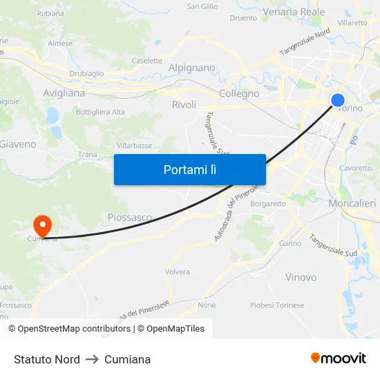 Statuto Nord to Cumiana map