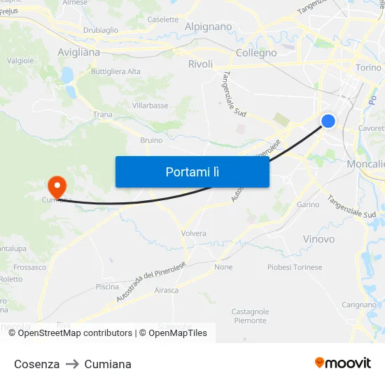 Cosenza to Cumiana map