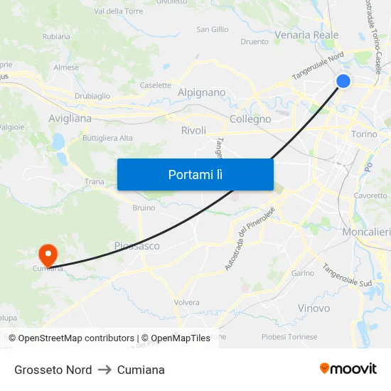 Grosseto Nord to Cumiana map