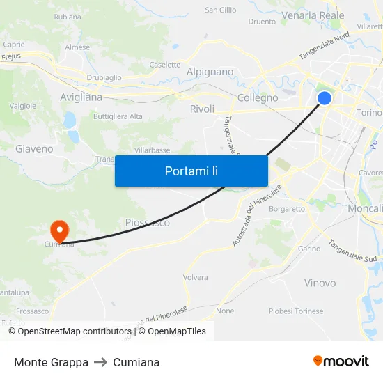 Monte Grappa to Cumiana map