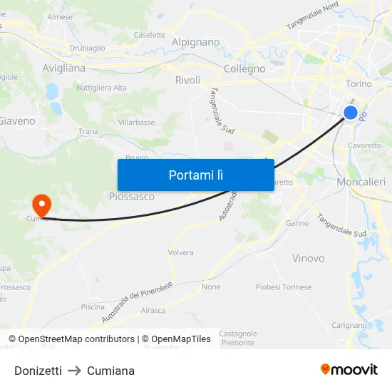 Donizetti to Cumiana map