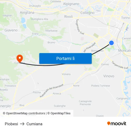 Piobesi to Cumiana map