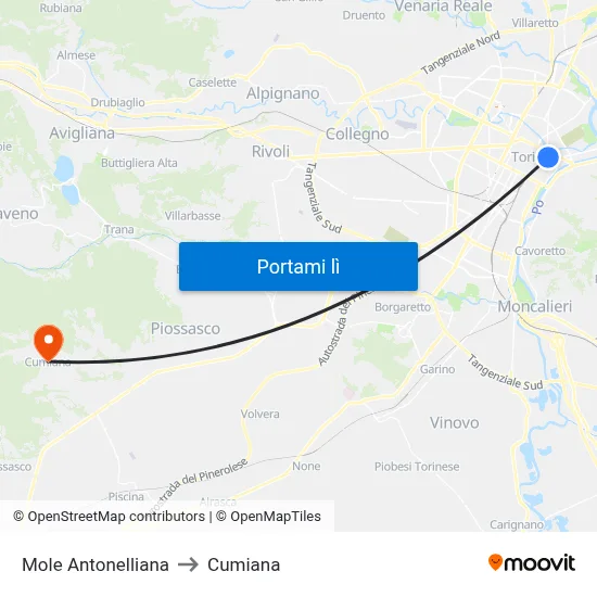 Mole Antonelliana to Cumiana map
