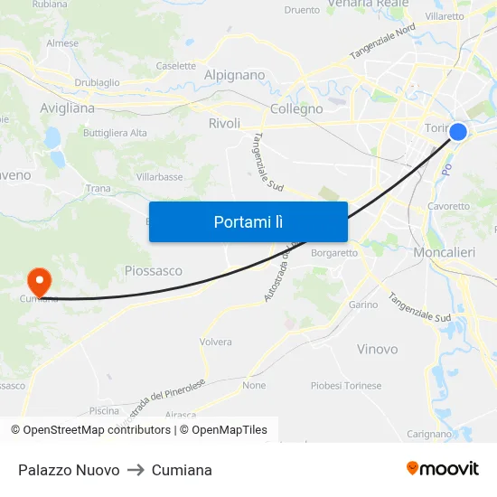 Palazzo Nuovo to Cumiana map