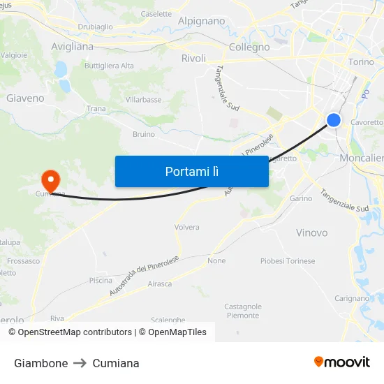 Giambone to Cumiana map
