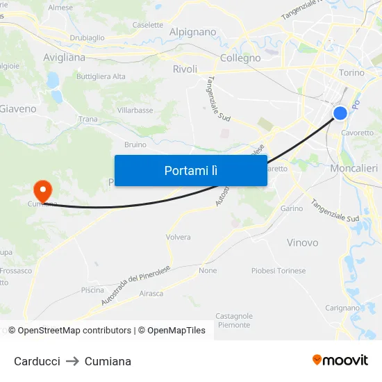 Carducci to Cumiana map