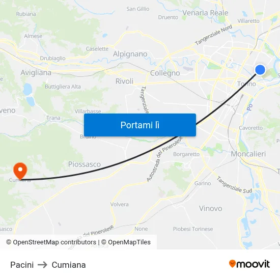 Pacini to Cumiana map