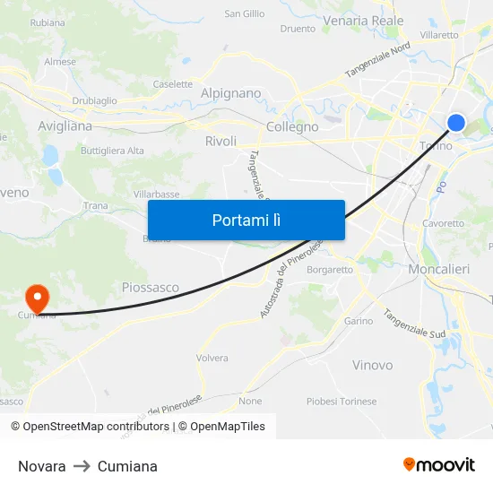 Novara to Cumiana map