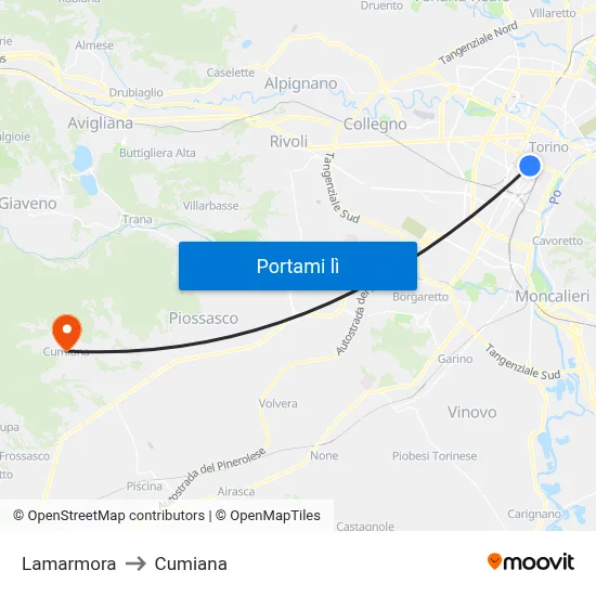 Lamarmora to Cumiana map