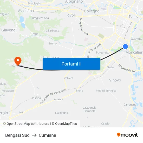 Bengasi Sud to Cumiana map