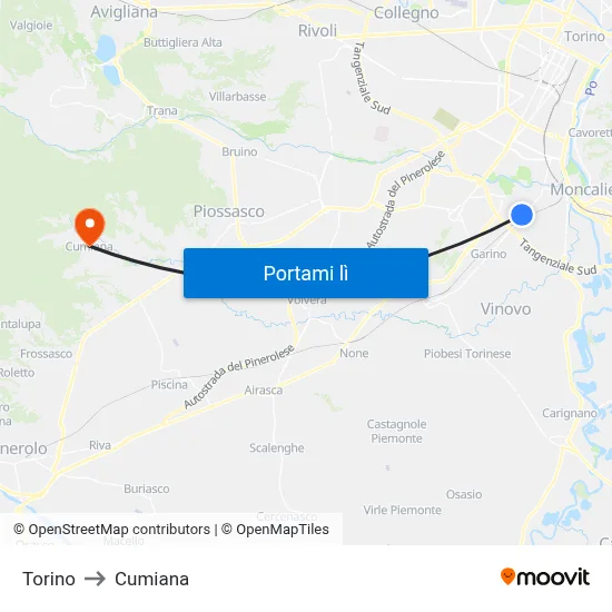 Torino to Cumiana map