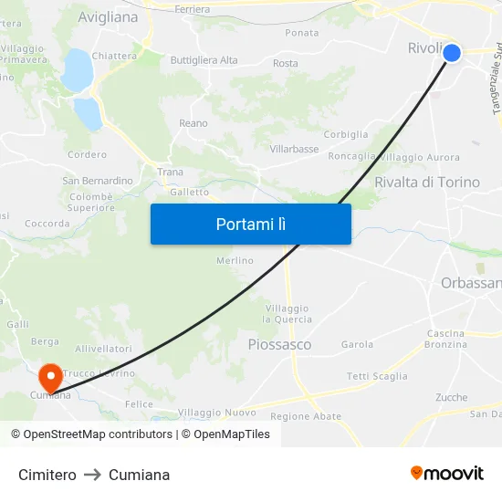 Cimitero to Cumiana map