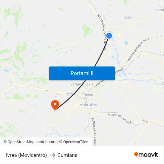 Ivrea (Movicentro) to Cumiana map