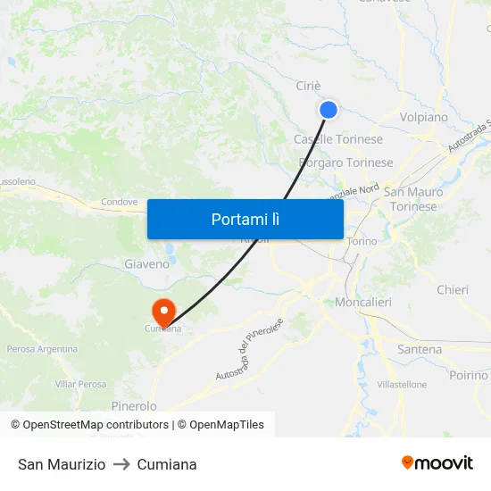 San Maurizio to Cumiana map