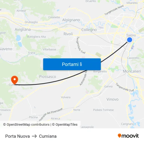 Porta Nuova to Cumiana map