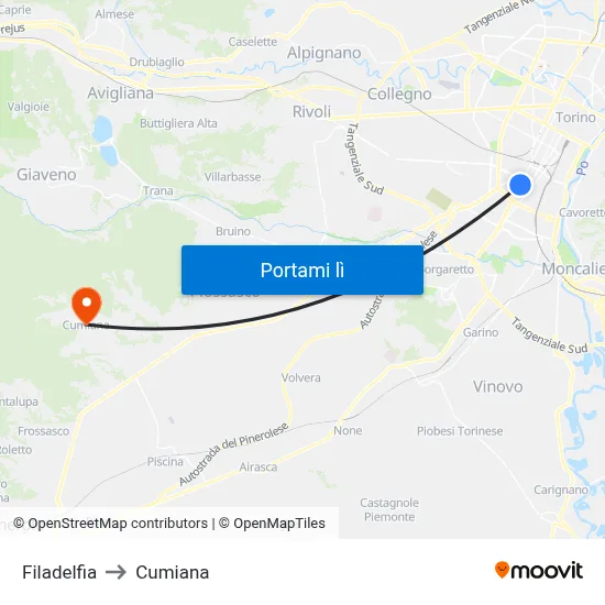 Filadelfia to Cumiana map