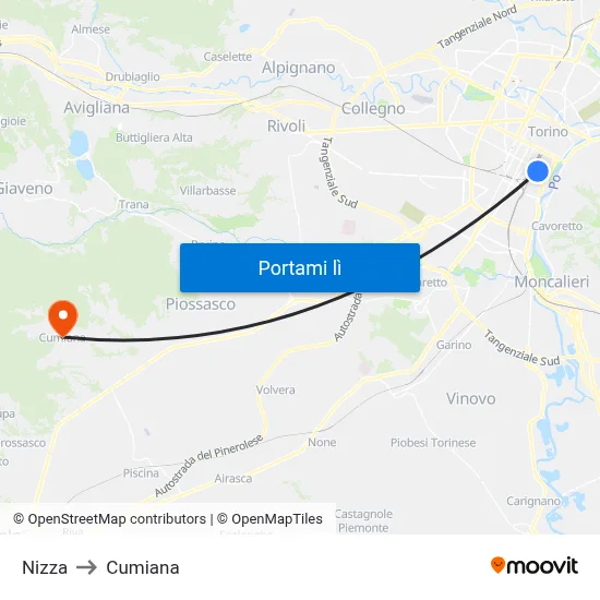 Nizza to Cumiana map