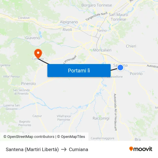 Santena (Martiri Libertà) to Cumiana map