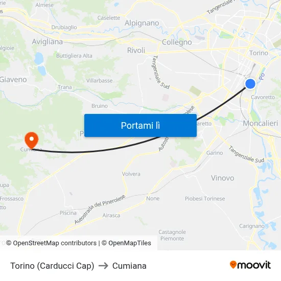 Torino (Carducci Cap) to Cumiana map