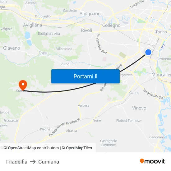 Filadelfia to Cumiana map