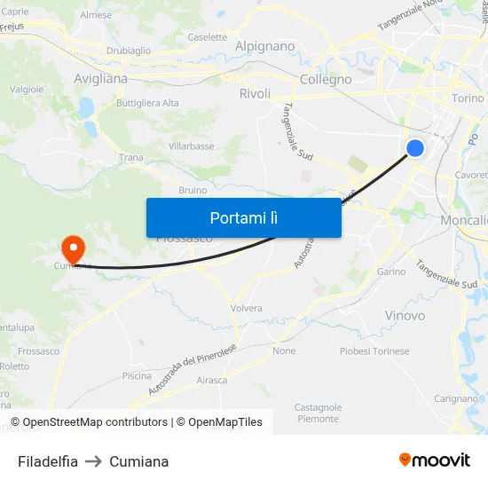 Filadelfia to Cumiana map